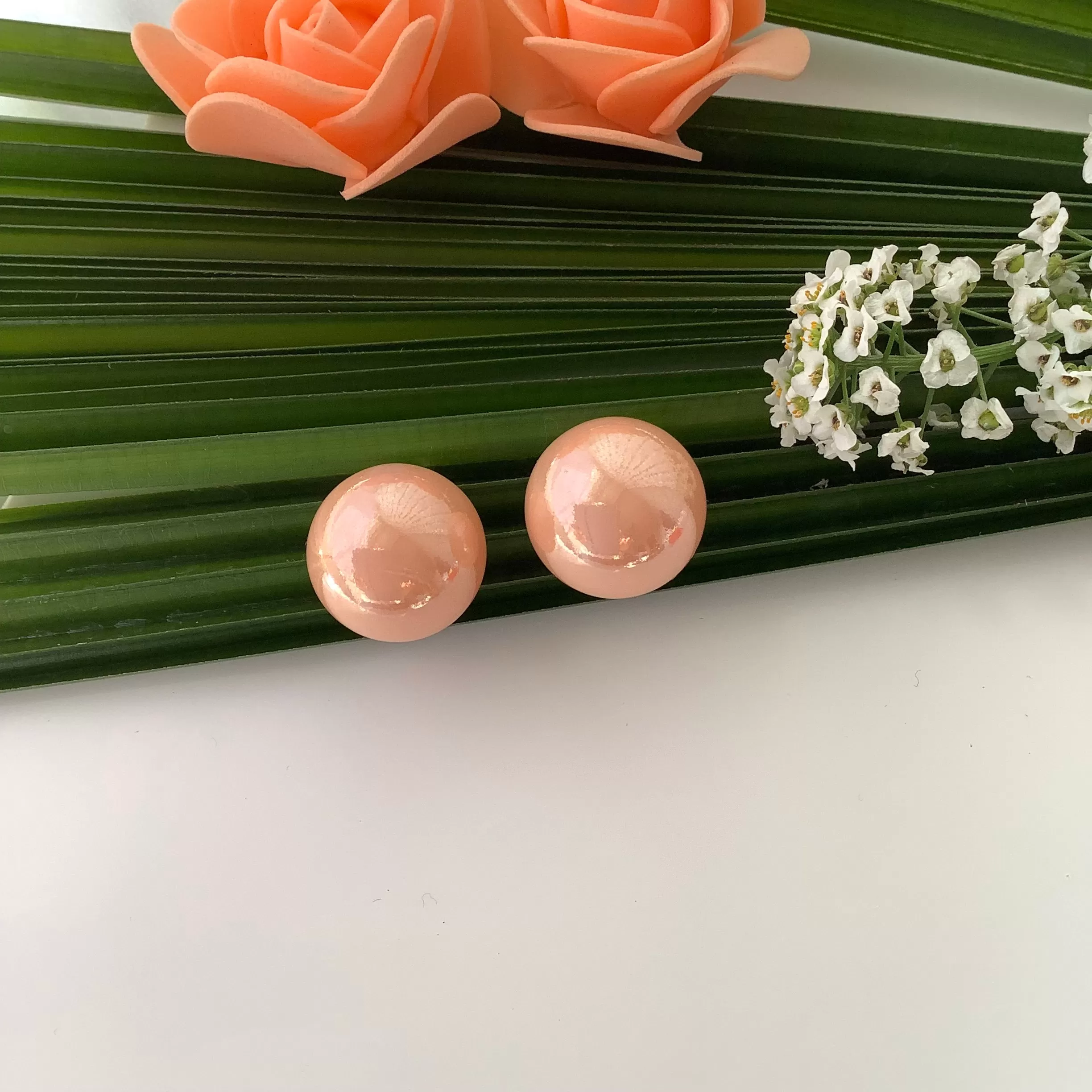 Salvanity - K-POP Fashion Jewellery Peach Pearl Balls Tops Earrings