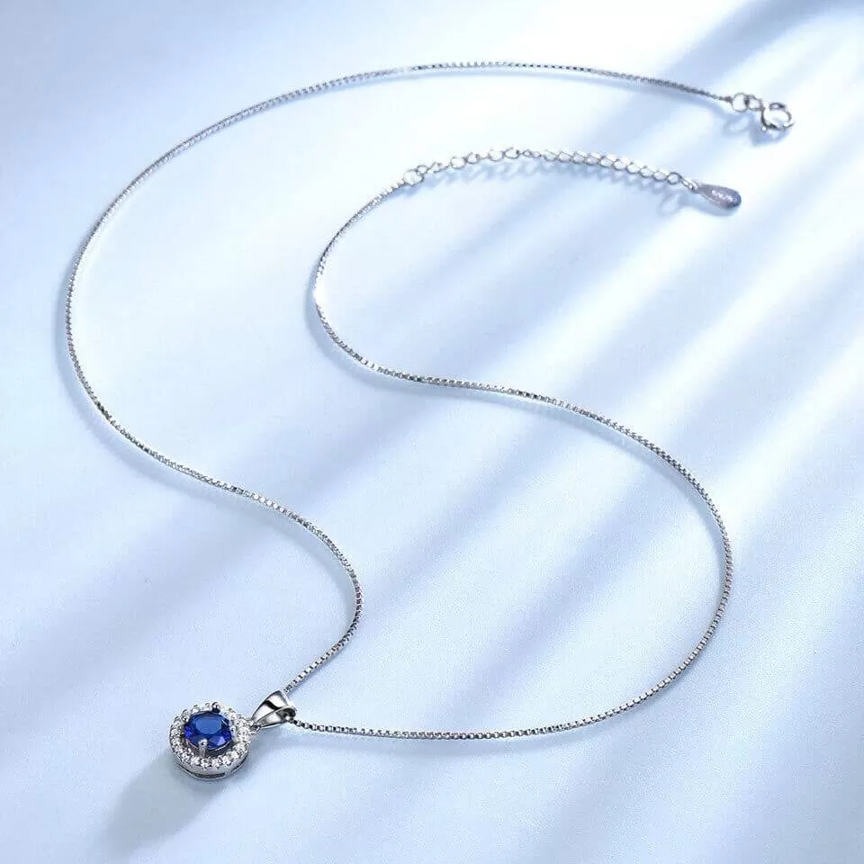 September Birthstone Pendant Necklace - 925 Sterling Silver