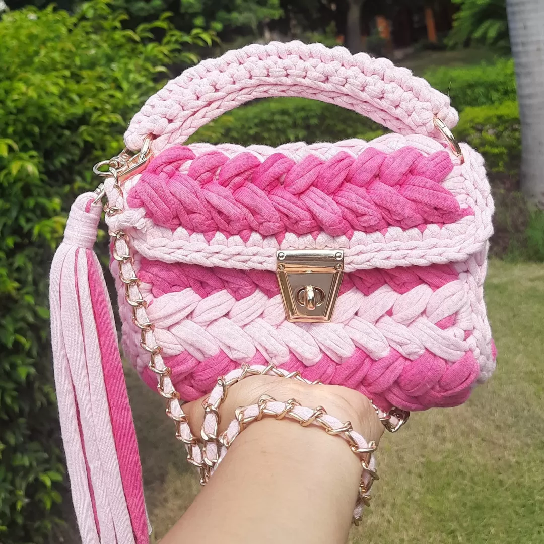 Shiroli Handmade Designer Pink Striped Bag