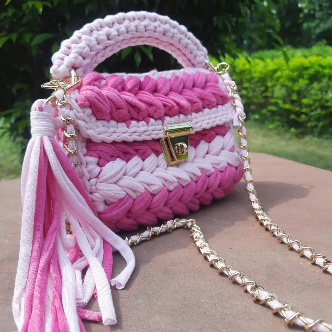 Shiroli Handmade Designer Pink Striped Bag