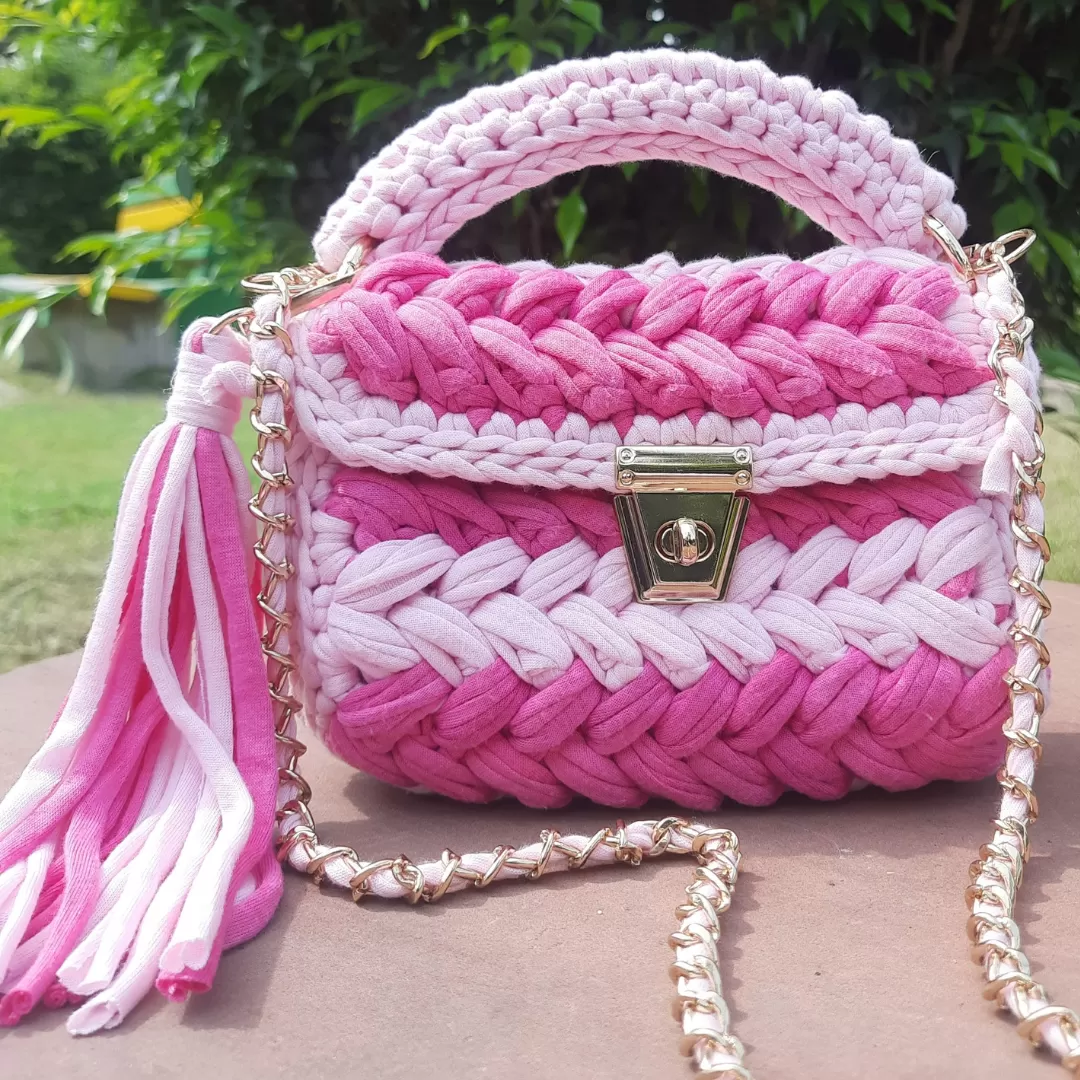 Shiroli Handmade Designer Pink Striped Bag