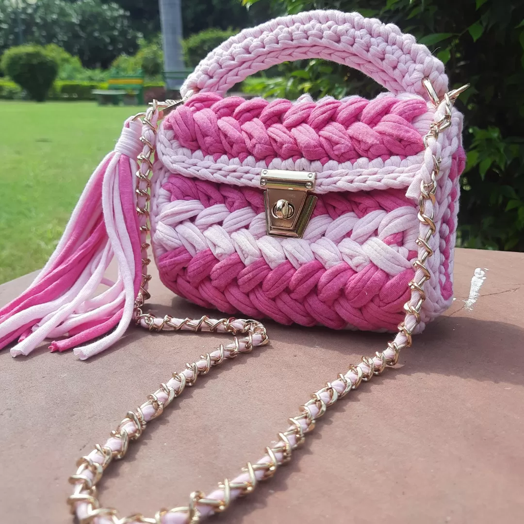 Shiroli Handmade Designer Pink Striped Bag