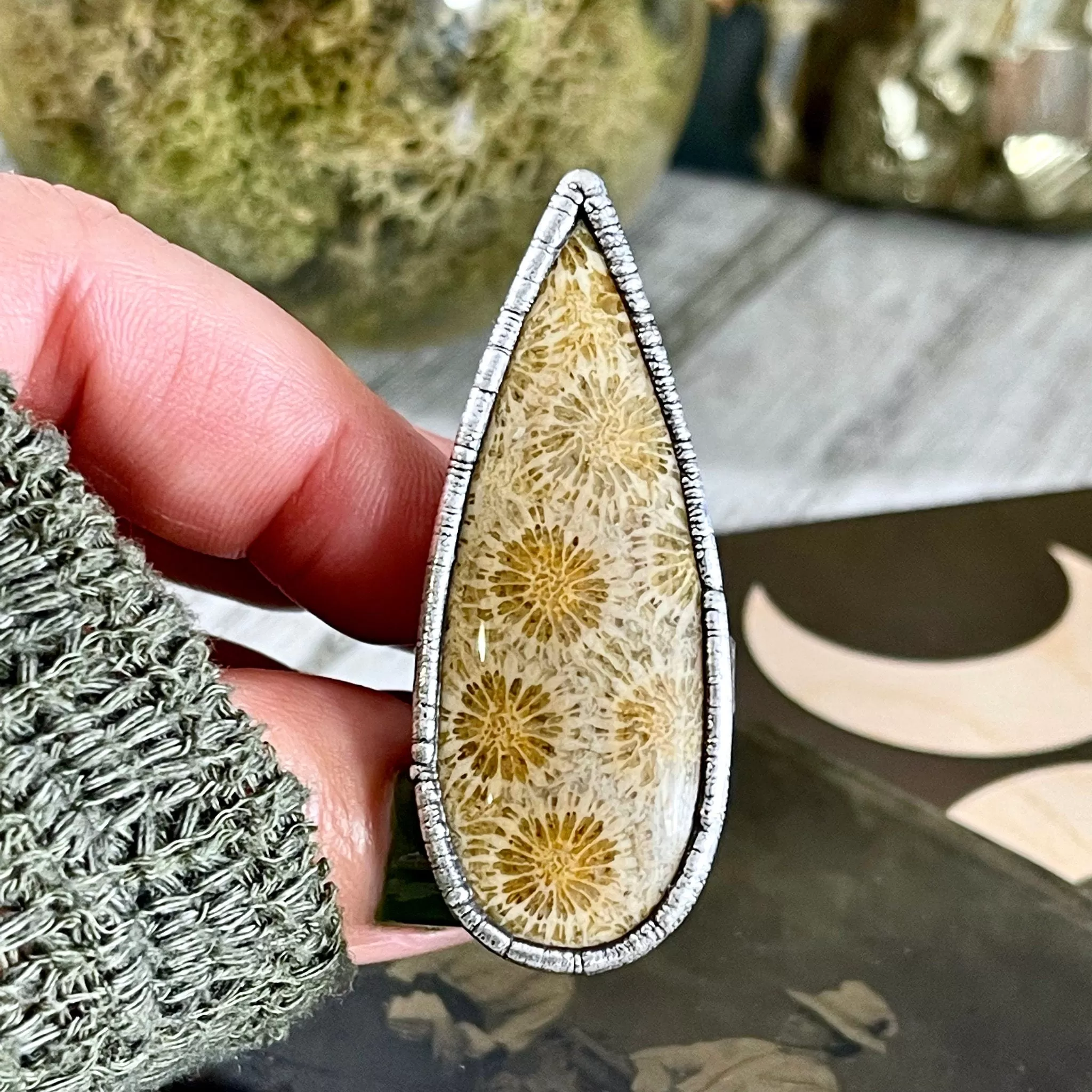 Size 8 Fossilized Coral Silver Statement Ring / Foxlark Collection - One of a Kind