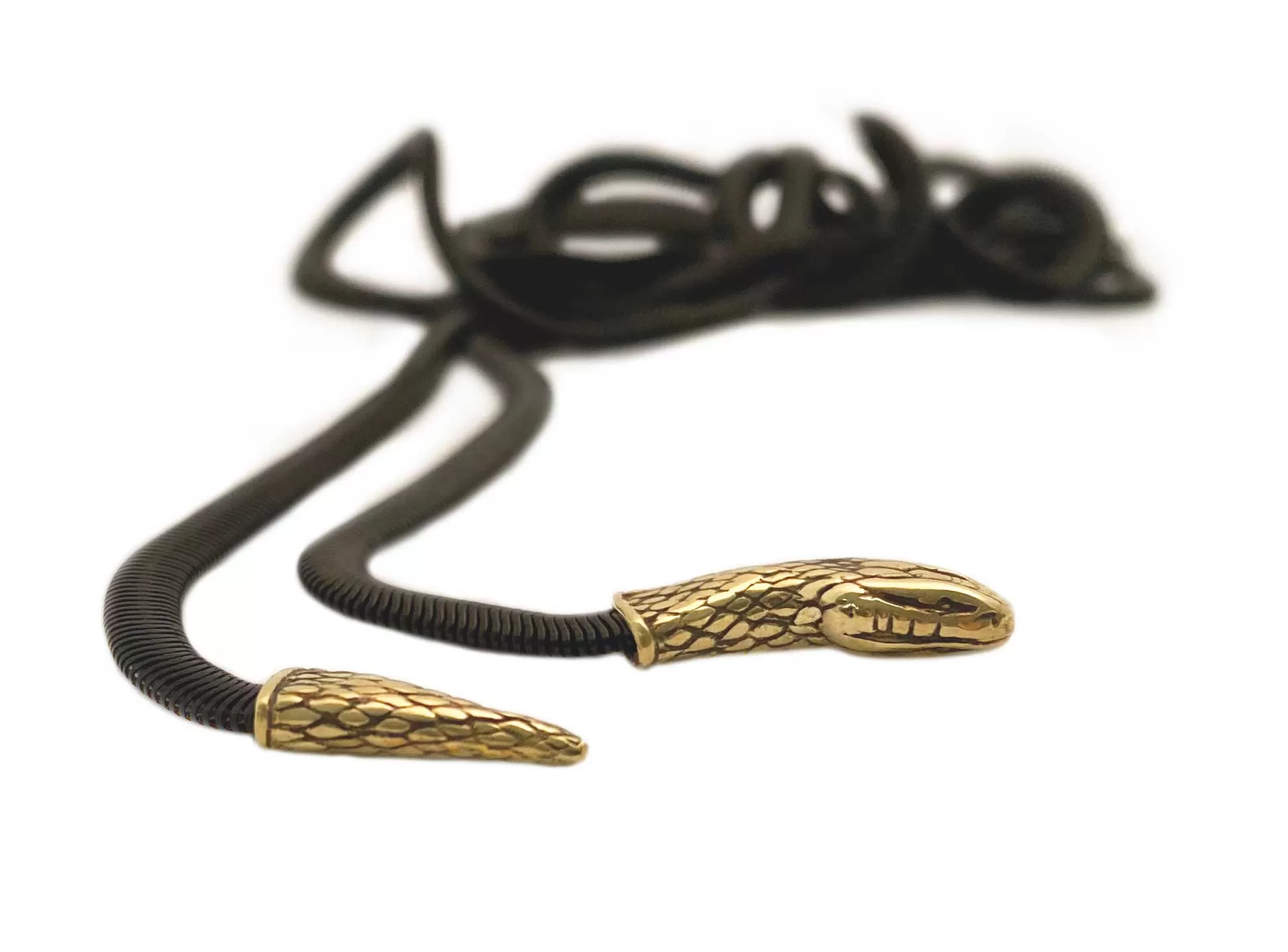 Snake Lariat Necklace in gold & black