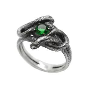 Snakes Knot with Green Gemstone, Women Sterling Silver Ring