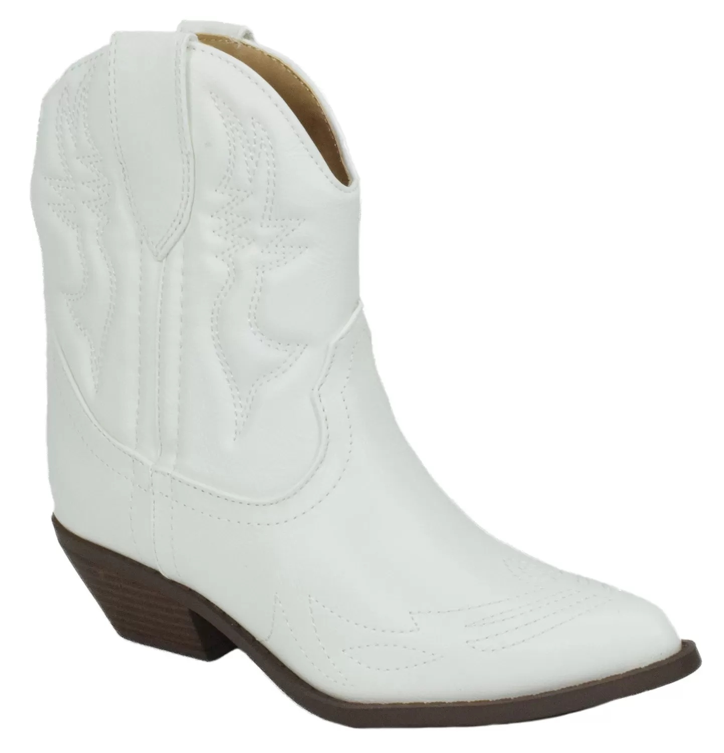 Soda Rigging-S White Pull On Pointed Close Toe Cowgirl Western Heeled Ankle Boot