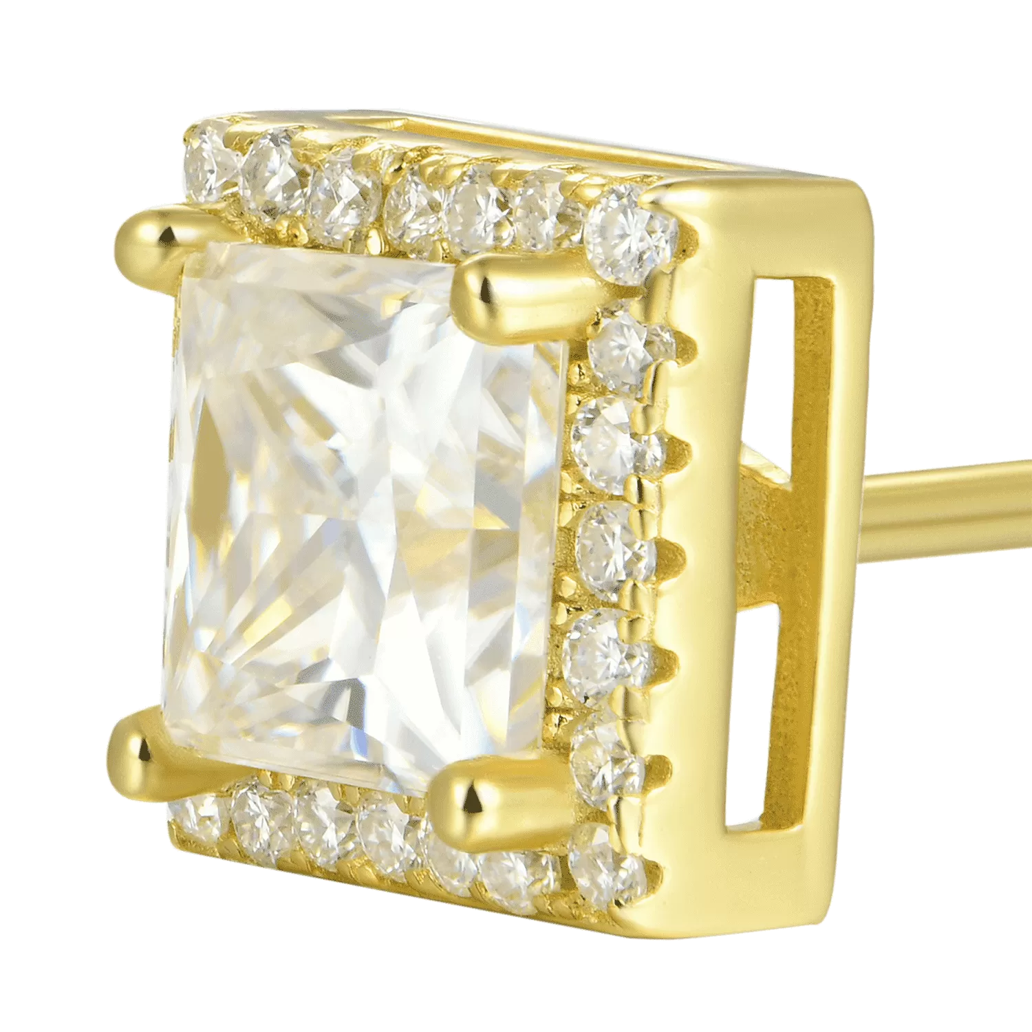 Solid Gold Halo Princess Cut Stud Earring