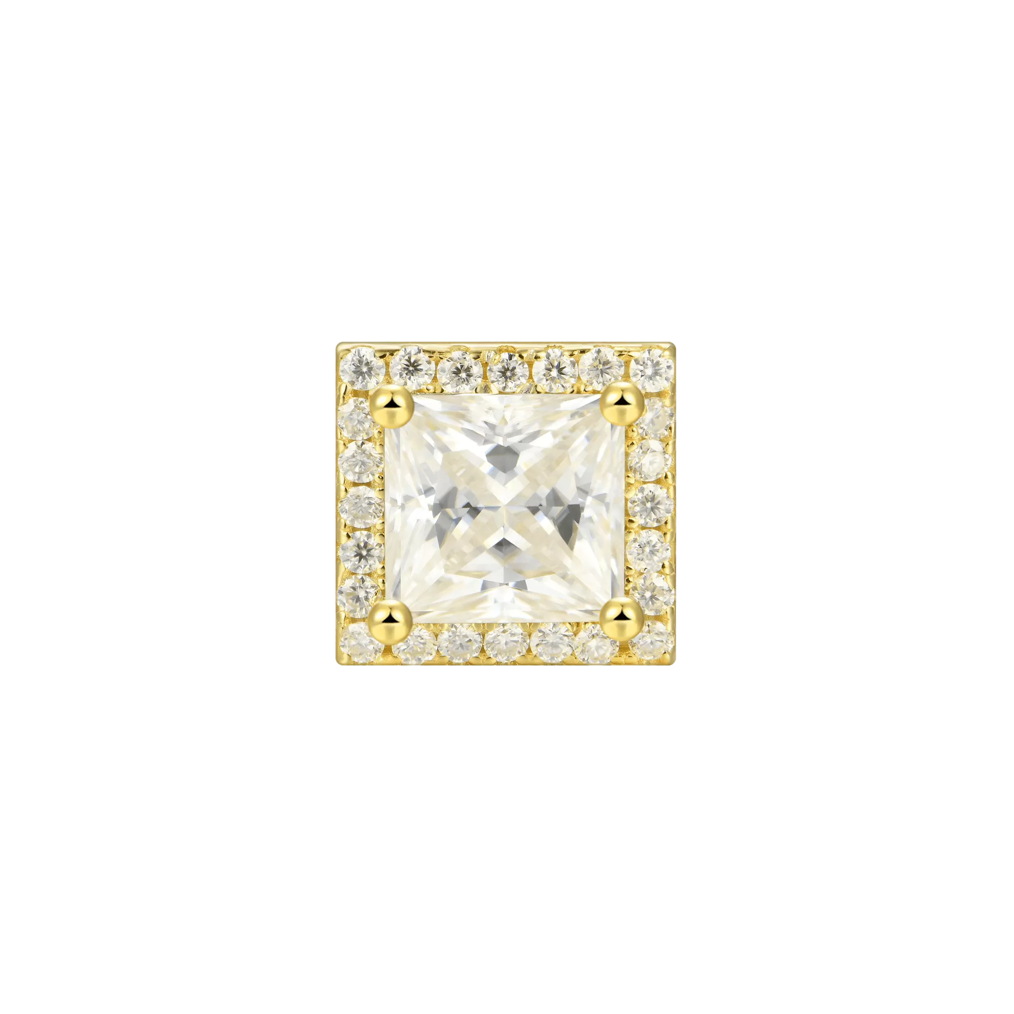 Solid Gold Halo Princess Cut Stud Earring