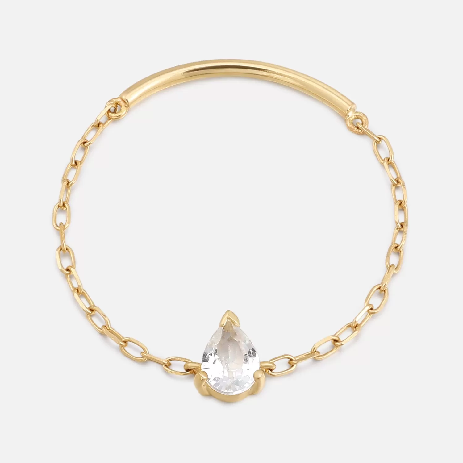 Solid Gold White Topaz Pear Chain Ring