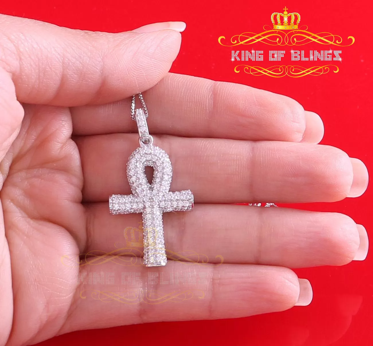 Sterling Silver ANKH Shape Beautiful Fancy Pendant White 1.85ct Cubic Zirconia