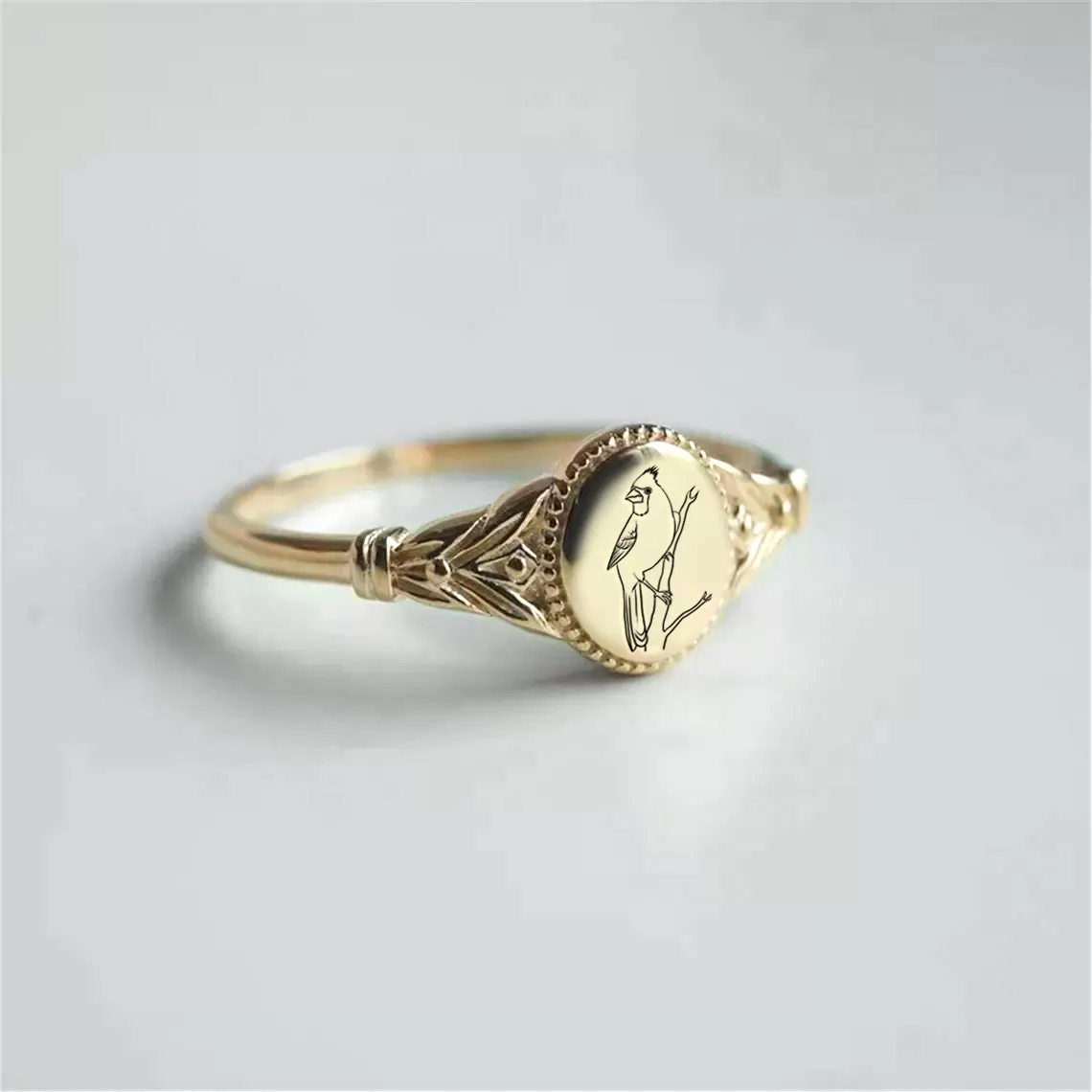 Sterling Silver Cardinal Ring Bird Signet Ring