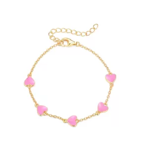 Sterling Silver Gold Plated Enamel Heart Charm Kids Bracelet