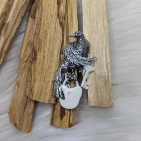 Sterling Silver Raven with Bone Carving Lock & Key Pendant ~ Includes Silver Chain