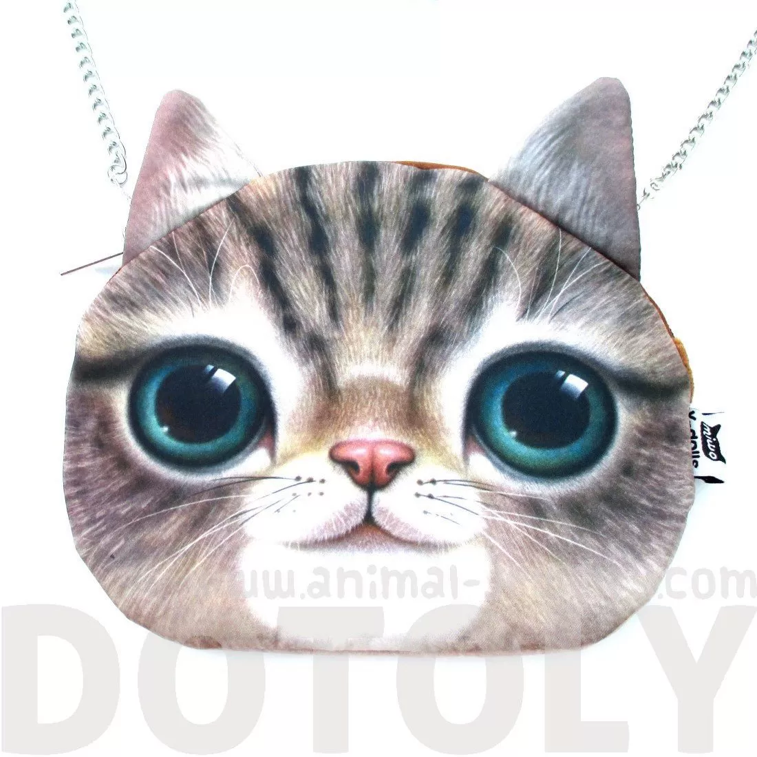 Striped Tabby Kitty Cat Face Shaped Photo Digital Print X Body Shoulder Bag