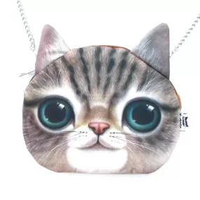 Striped Tabby Kitty Cat Face Shaped Photo Digital Print X Body Shoulder Bag