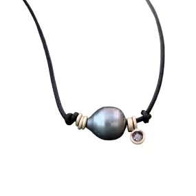 Tahitian Pearl Leather Charm Necklace