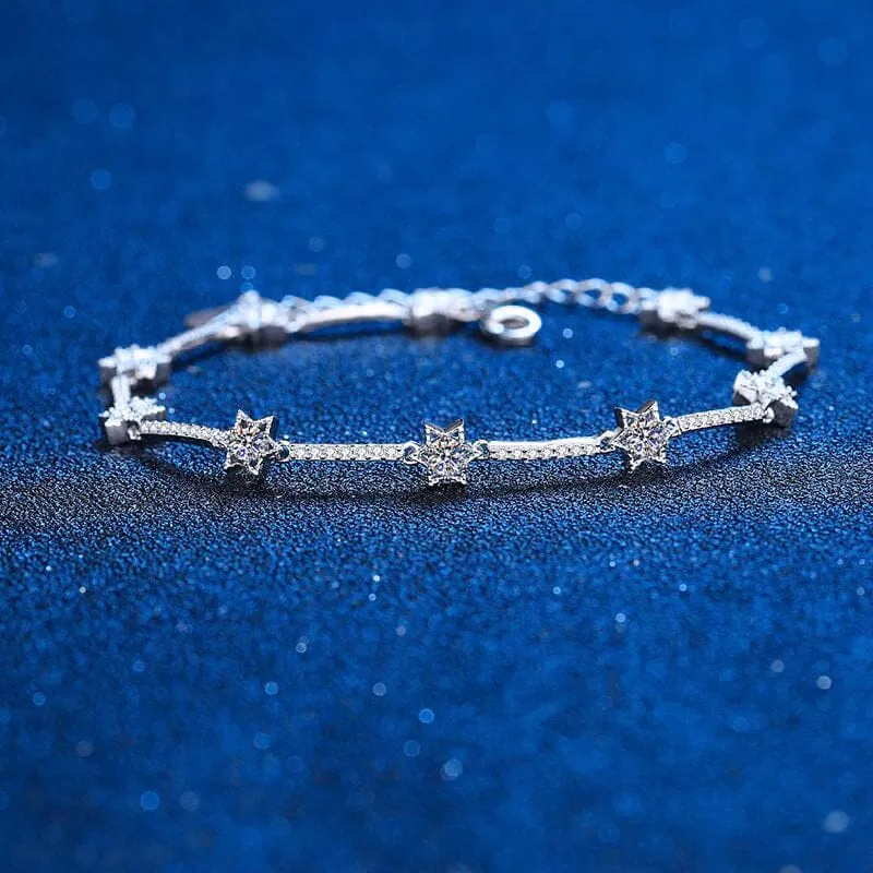 Ten Stars Diamond Charms Bracelet - 925 Sterling Silver