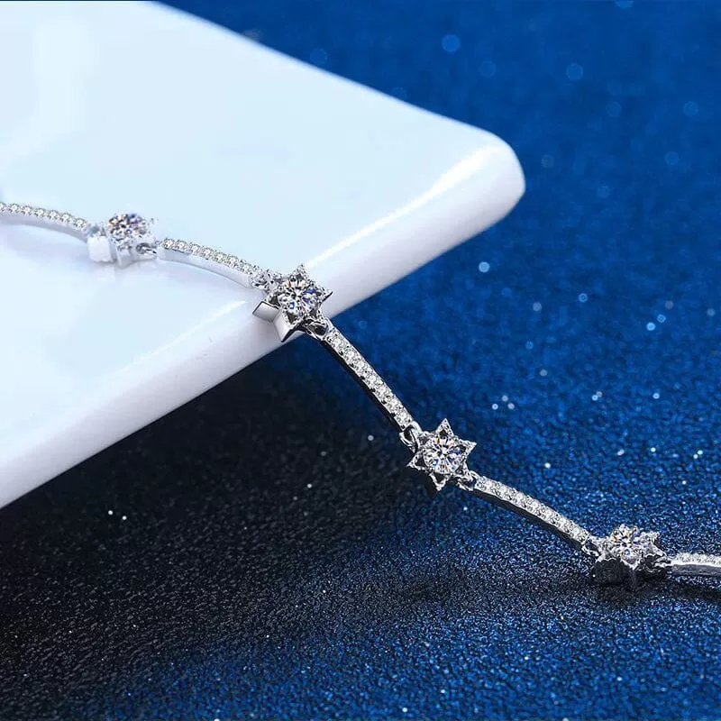 Ten Stars Diamond Charms Bracelet - 925 Sterling Silver