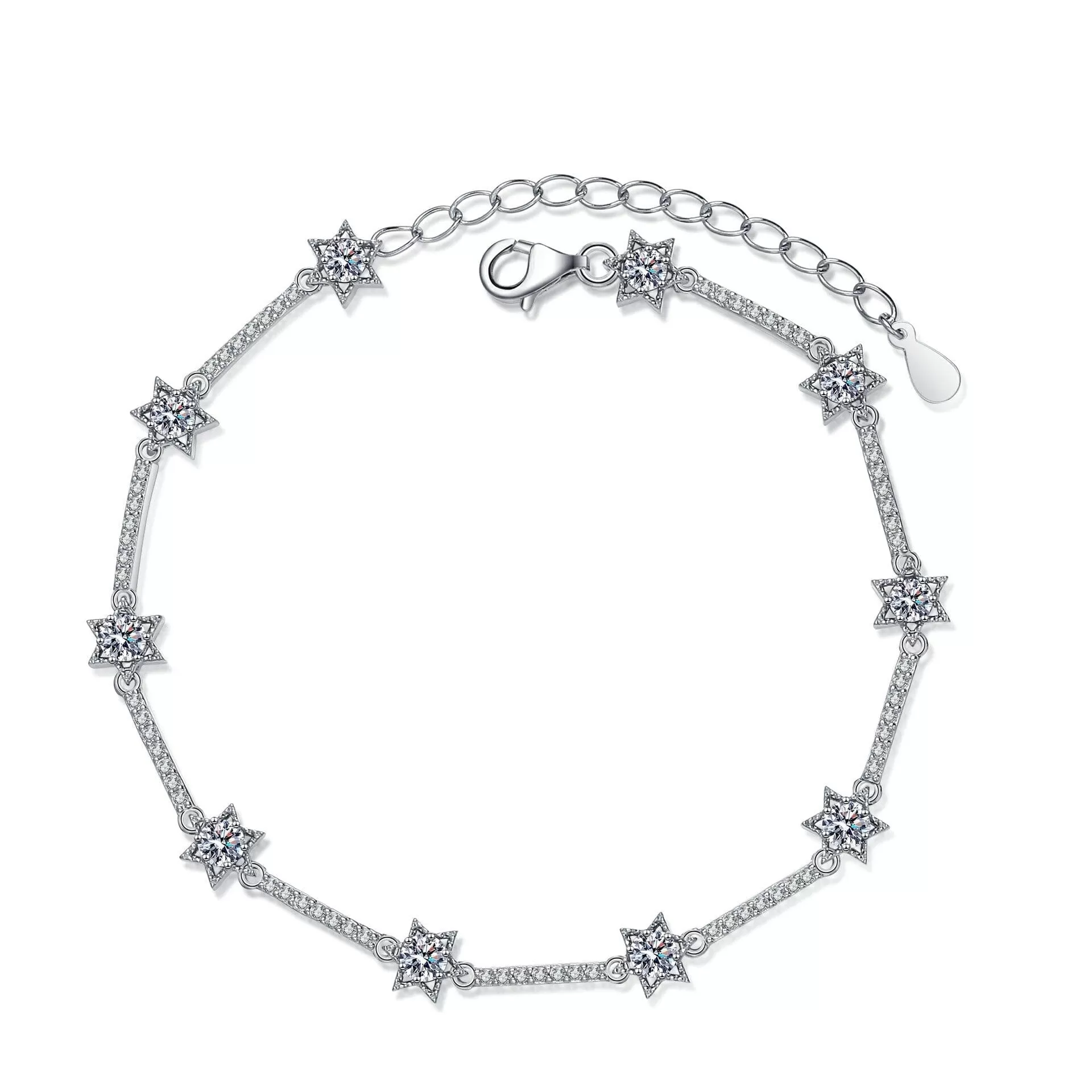 Ten Stars Diamond Charms Bracelet - 925 Sterling Silver