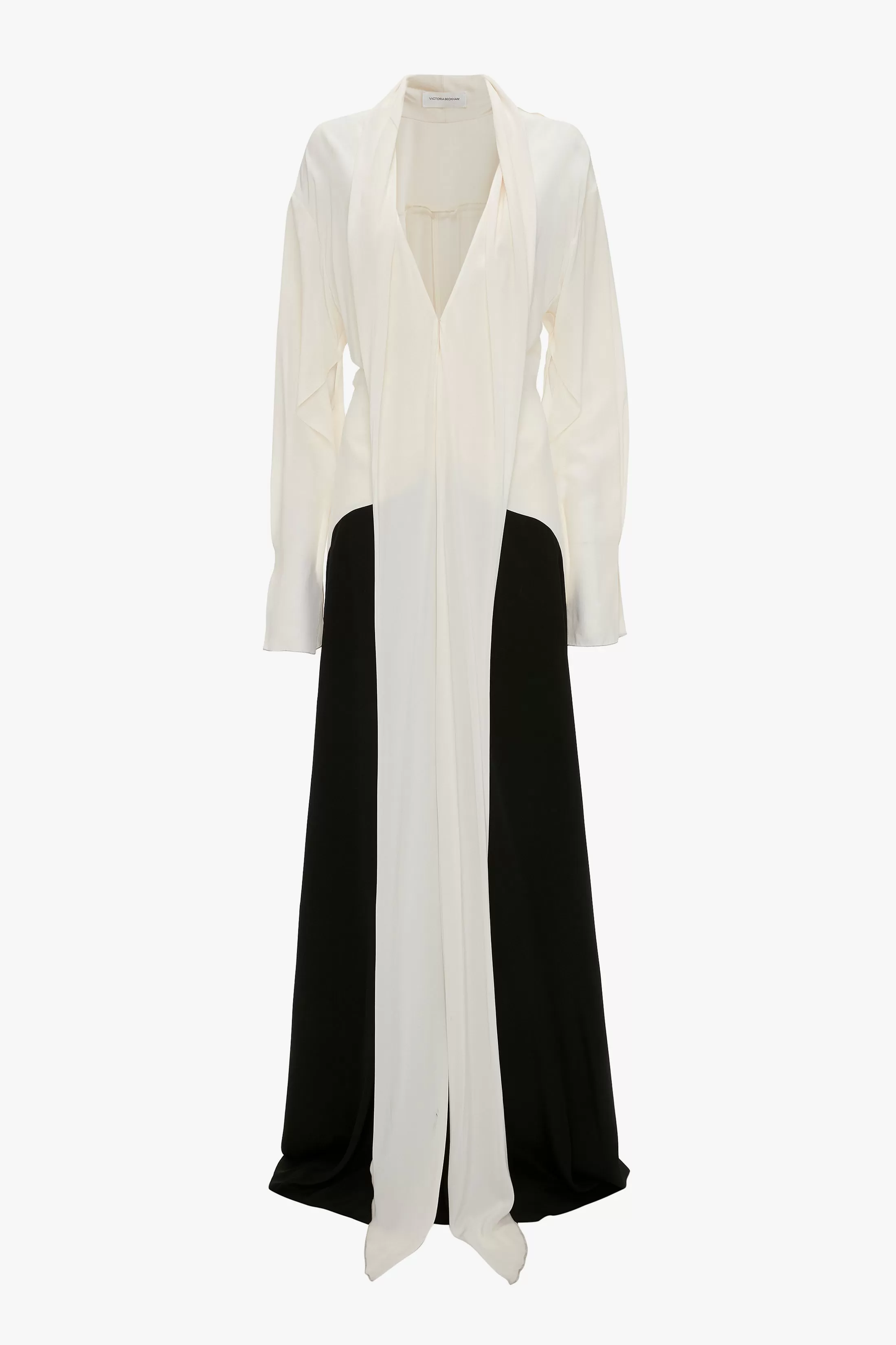 Tie Detail Gown In Vanilla-Black