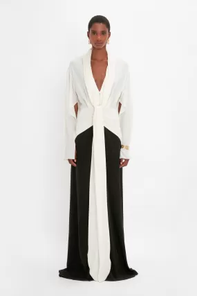 Tie Detail Gown In Vanilla-Black