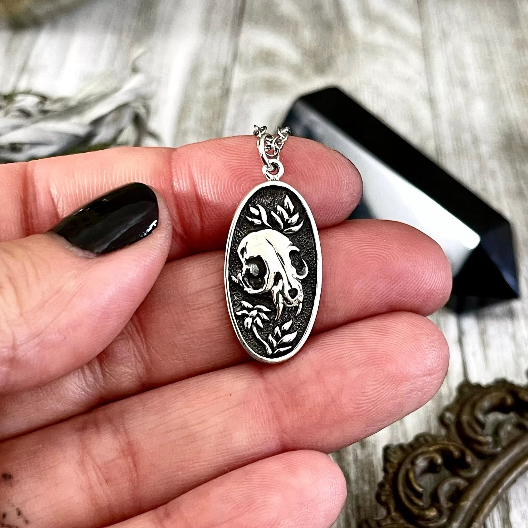 Tiny Talisman Collection - Sterling Silver Cat Skull 23x12mm  /