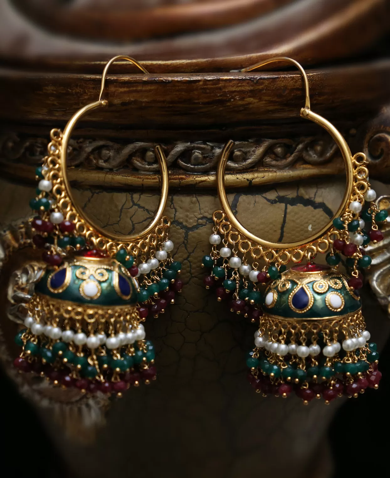 Traditional Tri-Meena Bali Jhumka