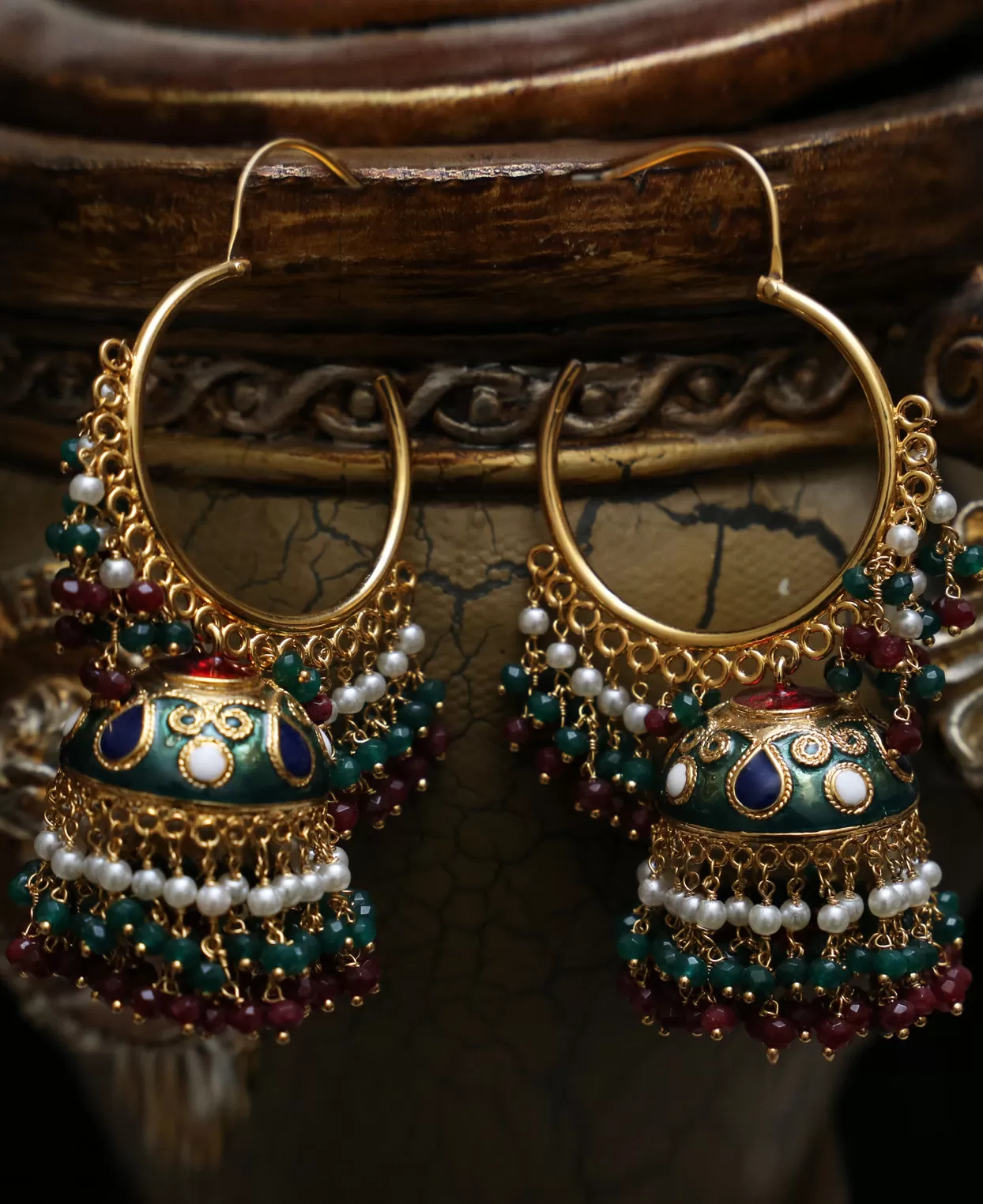 Traditional Tri-Meena Bali Jhumka