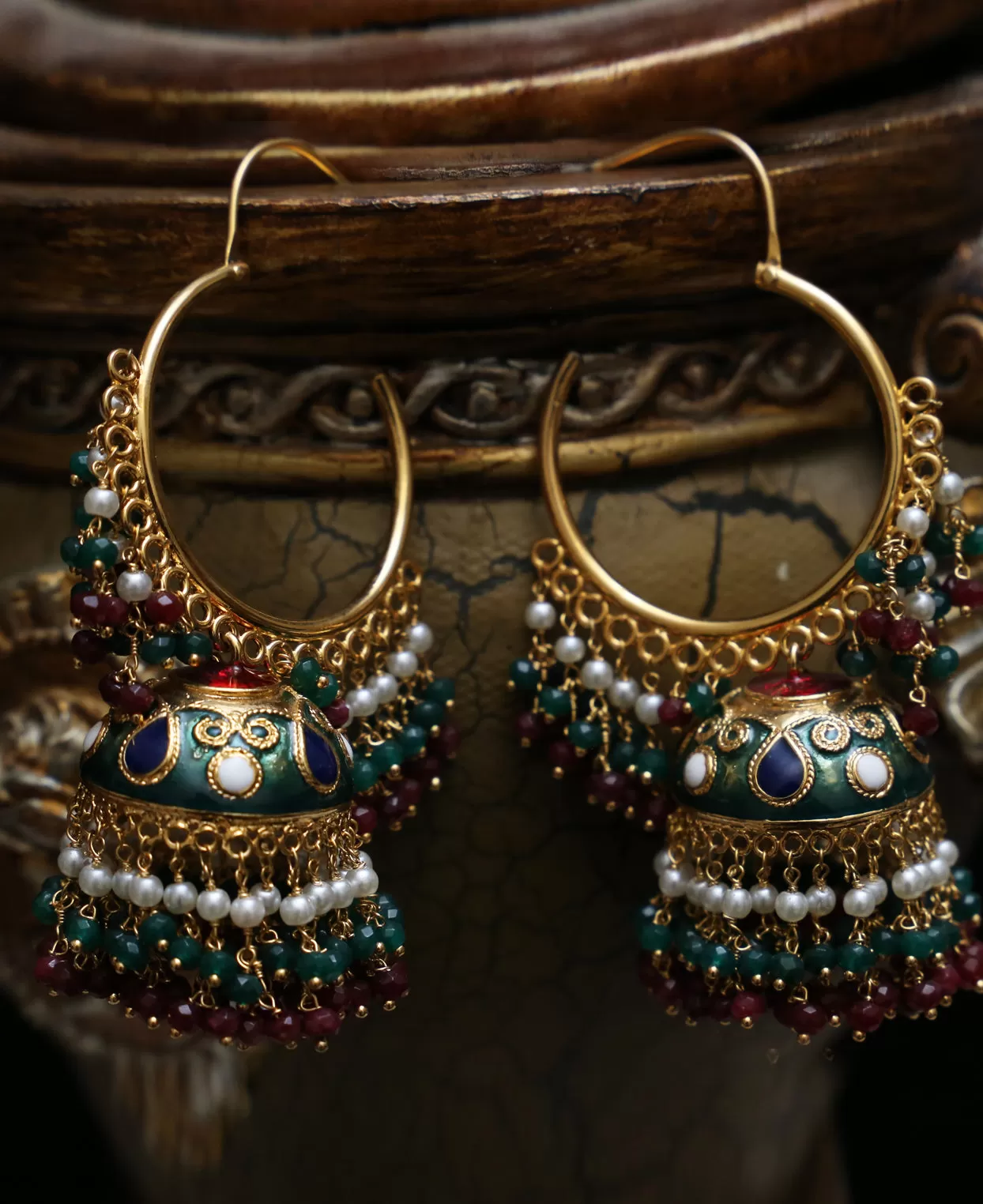 Traditional Tri-Meena Bali Jhumka