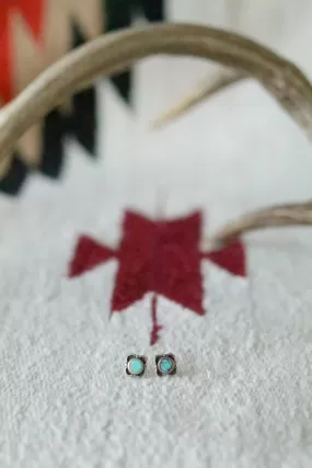 Vintage Turquoise Chip Inlay Stud Earrings