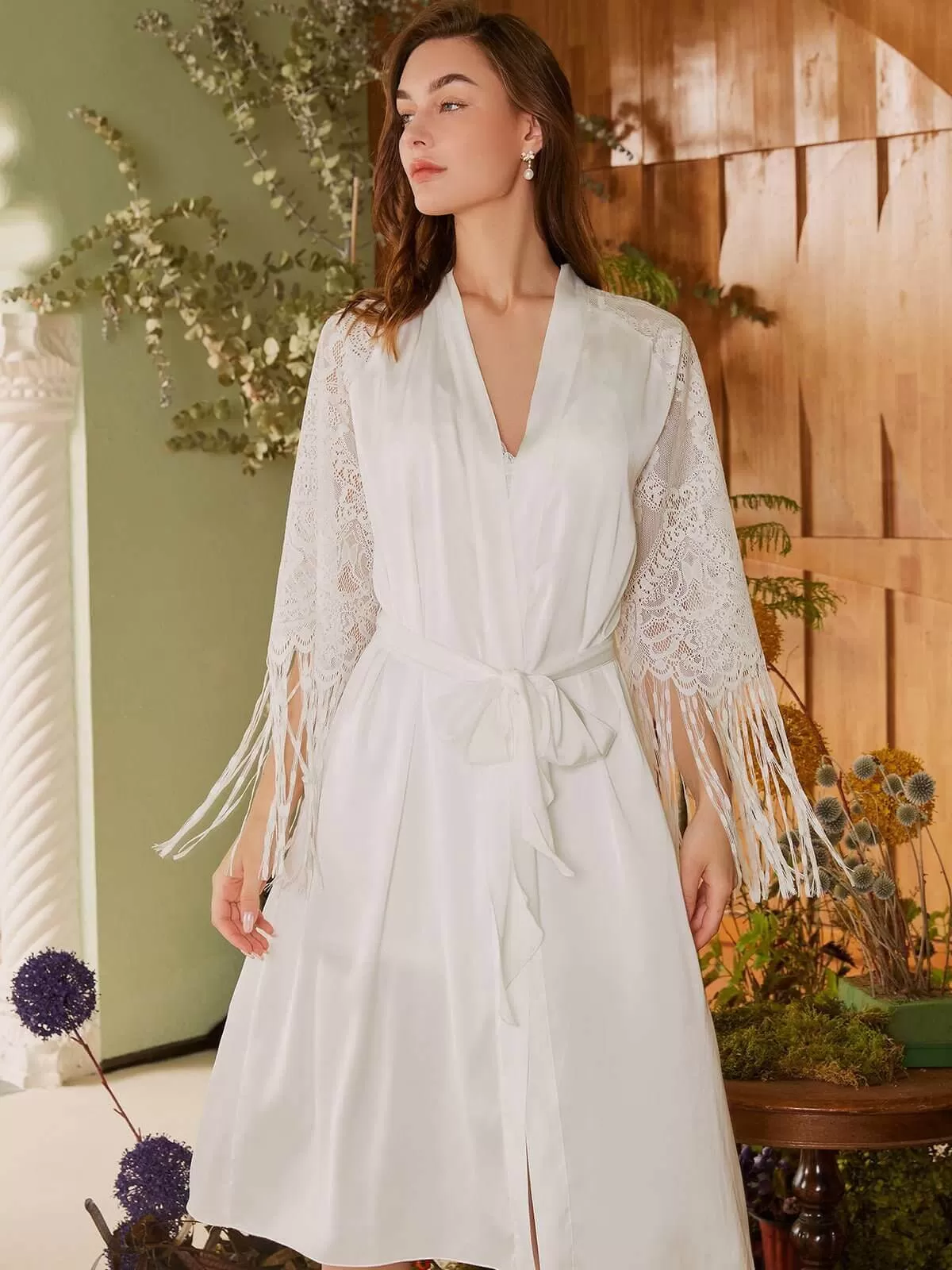 White Tassle Bridal Robe