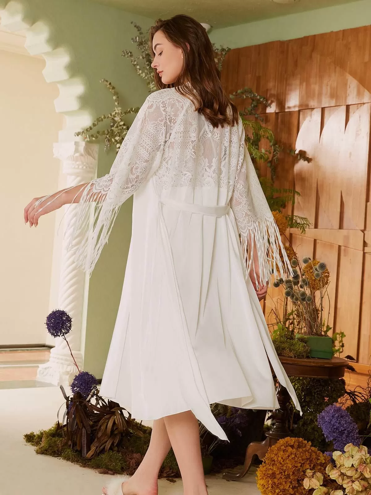 White Tassle Bridal Robe