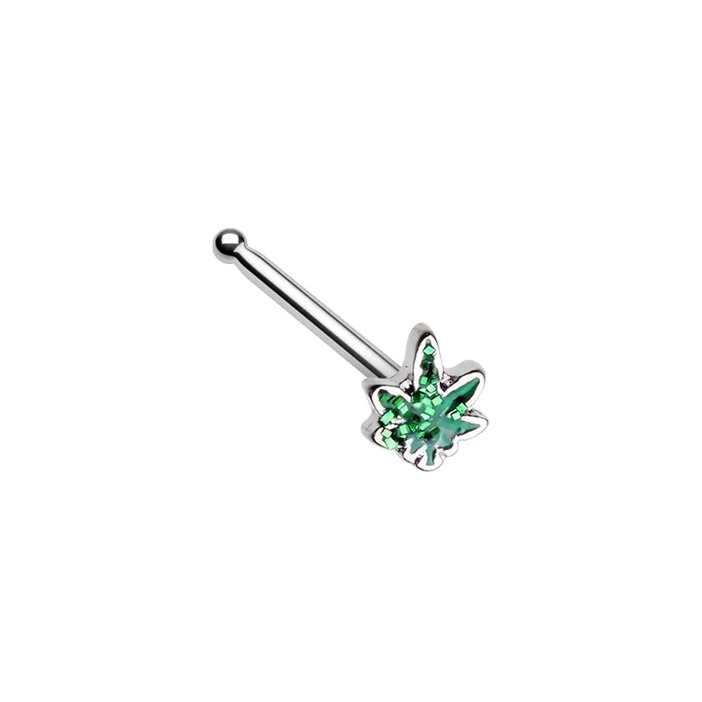 WILDKLASS Royal Highness Glitter Cannabis Pot Leaf Nose Stud Ring