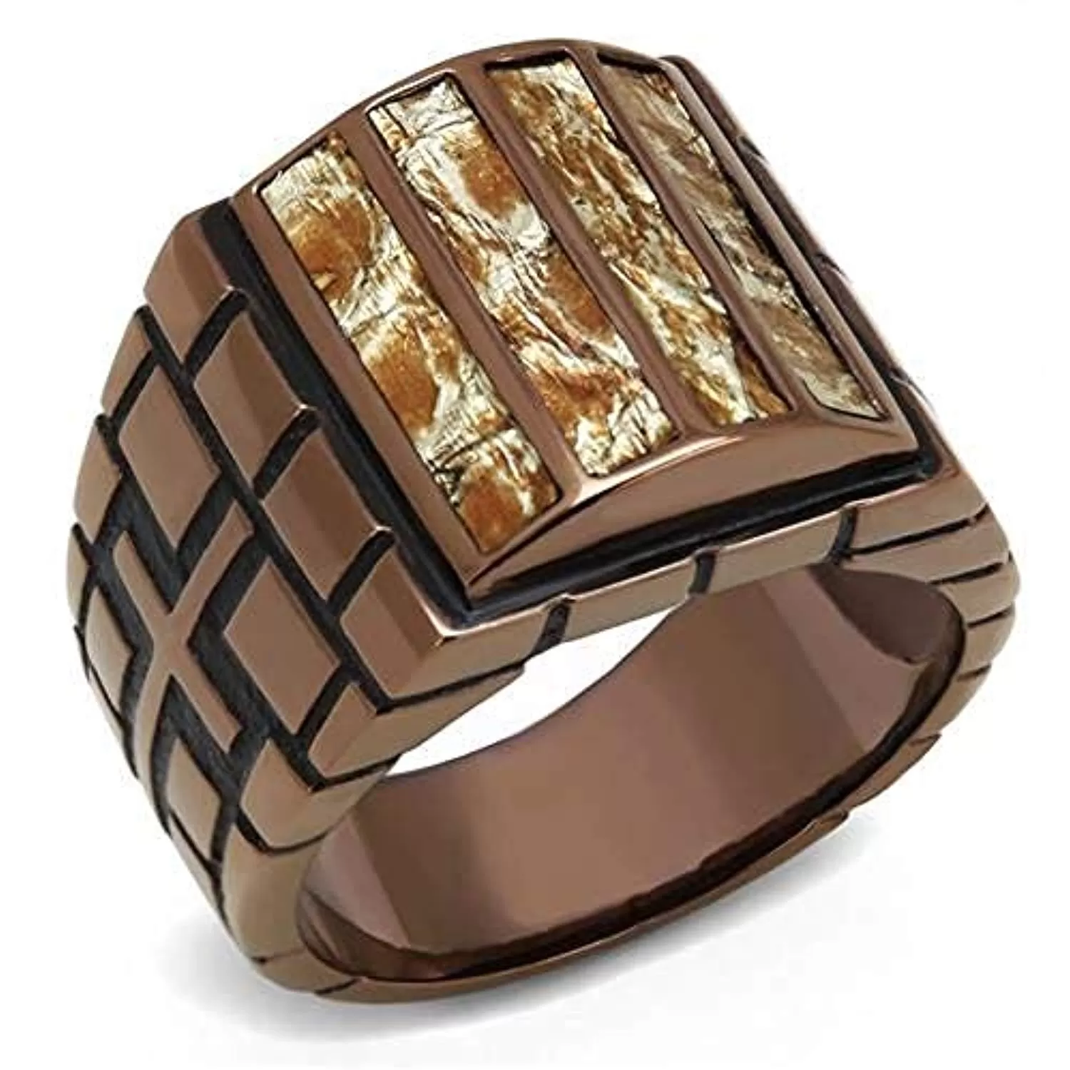 WildKlass Stainless Steel Ring IP Coffee Light Men Leather Multi Color