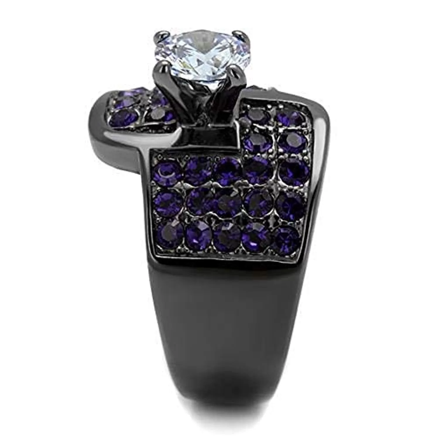 WildKlass Stainless Steel Ring IP Light Black (IP Gun) Women AAA Grade CZ Light Amethyst