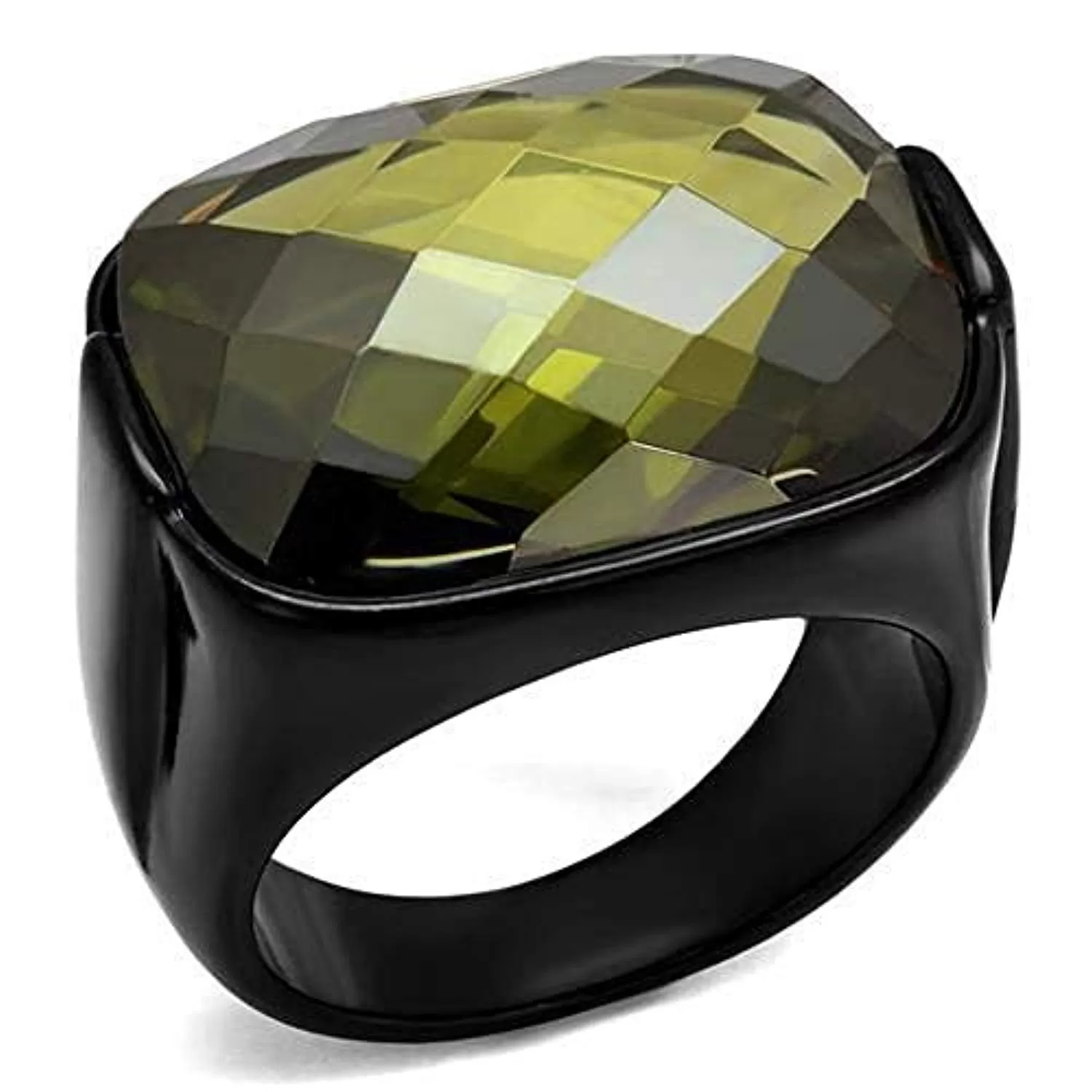 WildKlass Stainless Steel Ring IP Men AAA Grade CZ Olivine Color