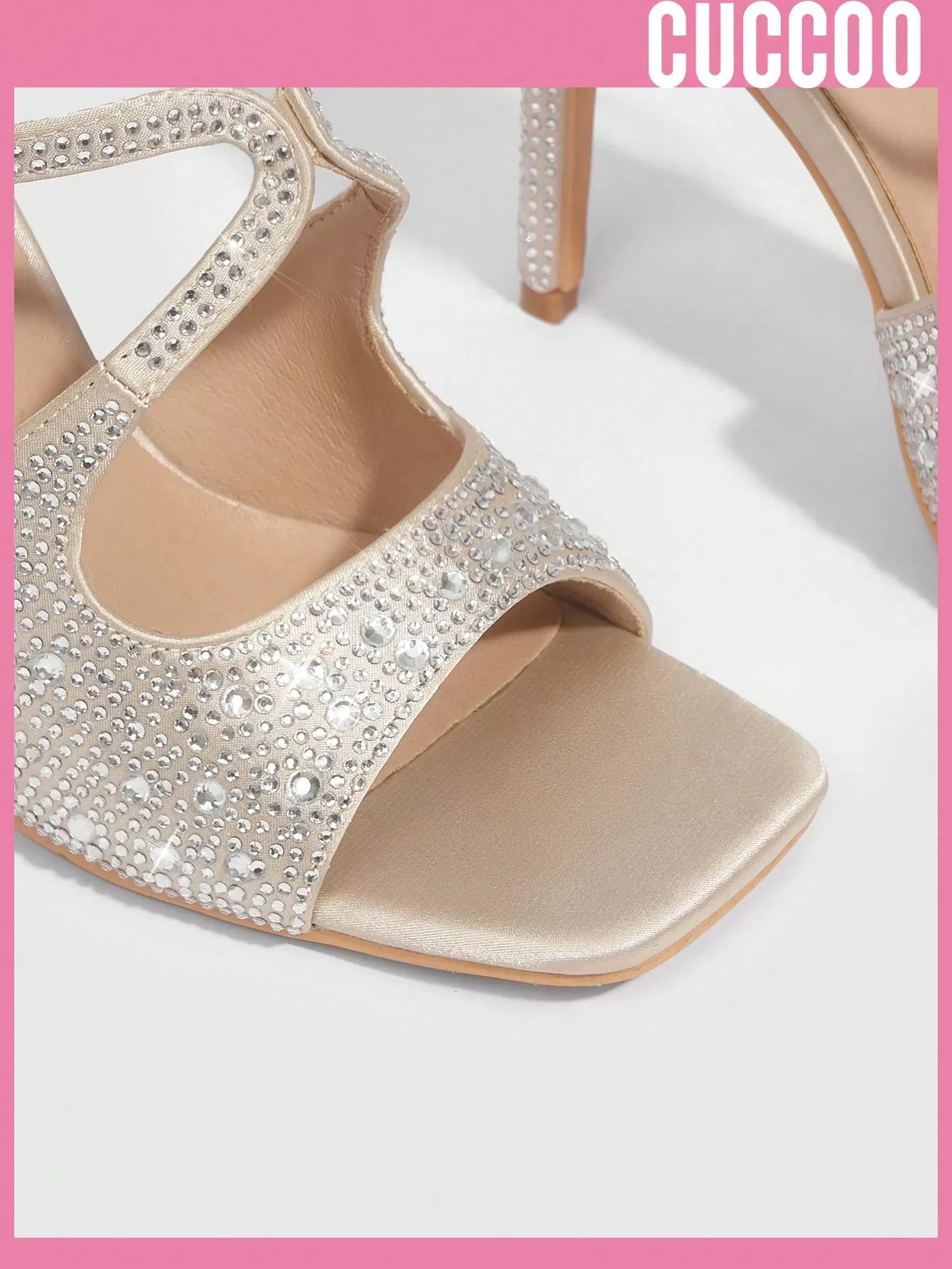 Woman Shoes High Heels Rhinestone Detail Square Toe Sandals For Spring And Summer