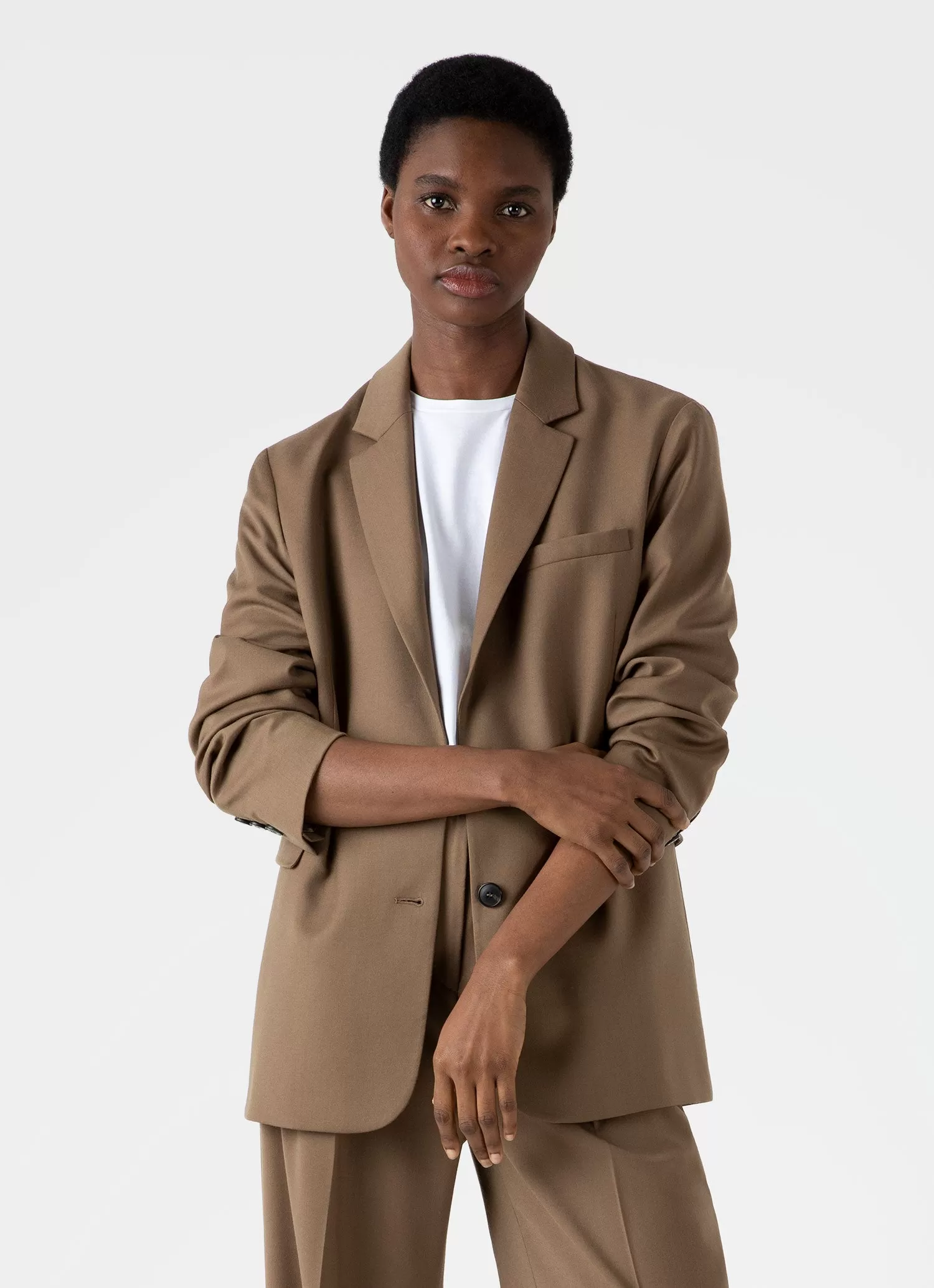 Women's Wool Blazer in Dark Camel