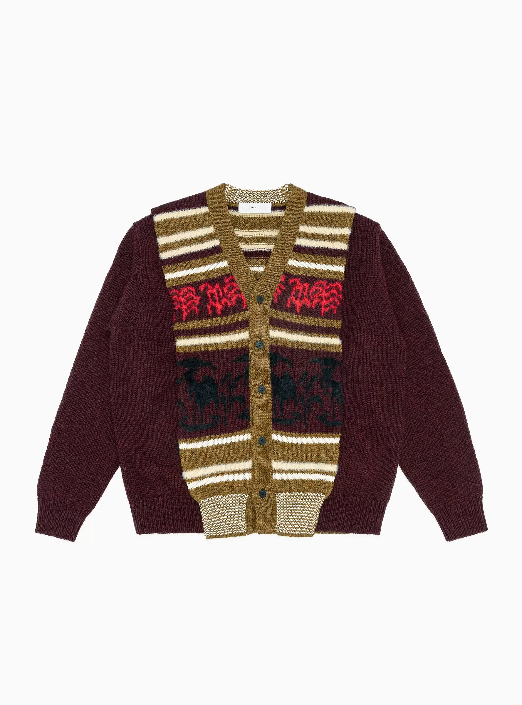 Wool Jacquard Knit Cardigan Dark Red