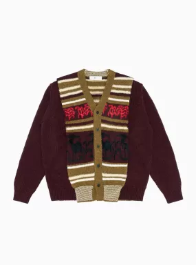 Wool Jacquard Knit Cardigan Dark Red