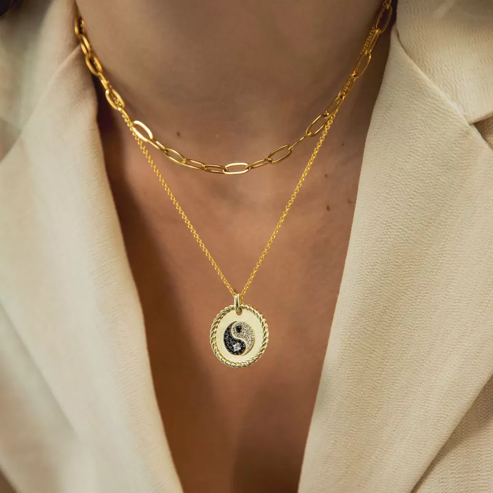 YinYang Gold Coin Pendant Necklace for Women